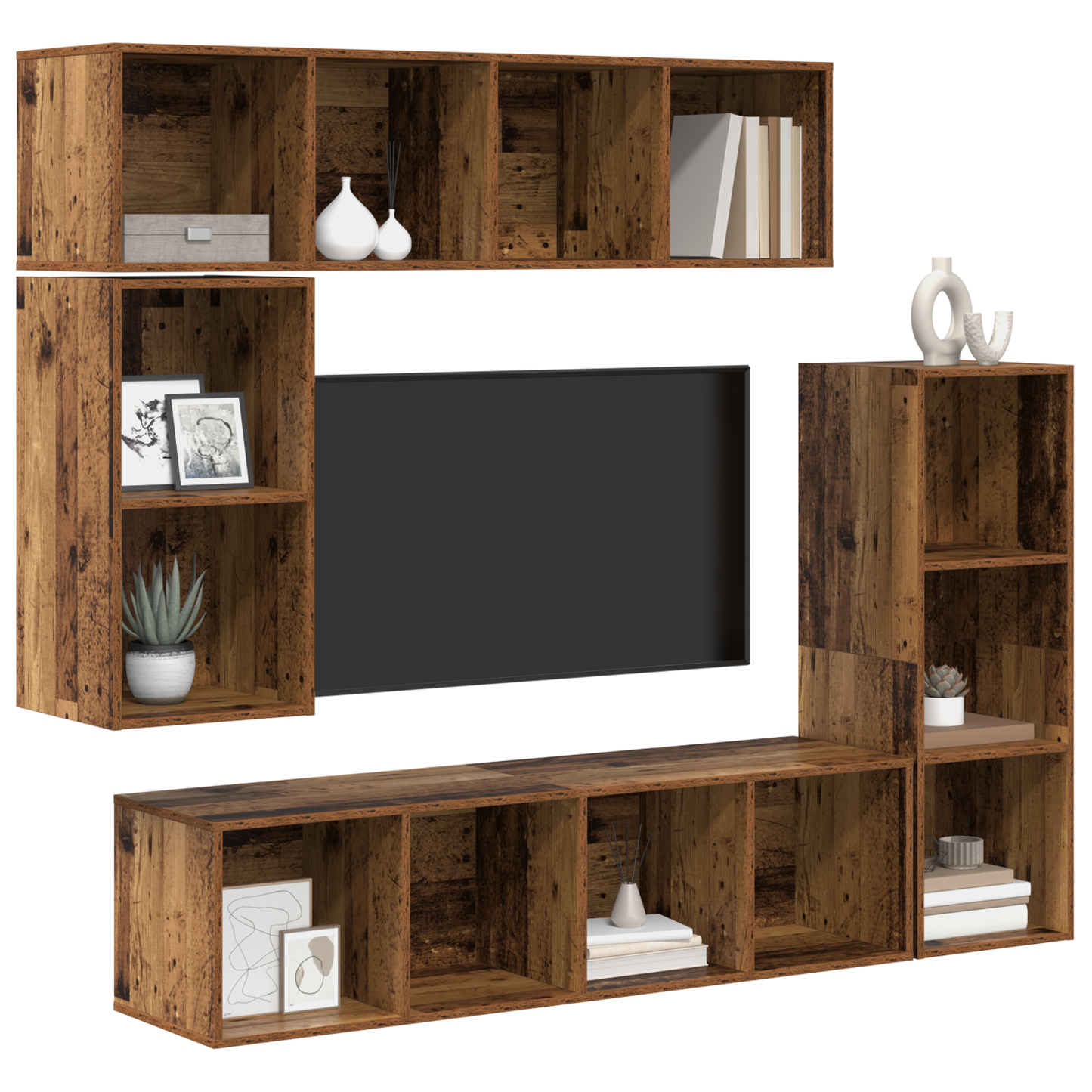 TV Cabinet Set Wall-mounted 4 pcs Old wood 37 x 37 x 142.5 cm