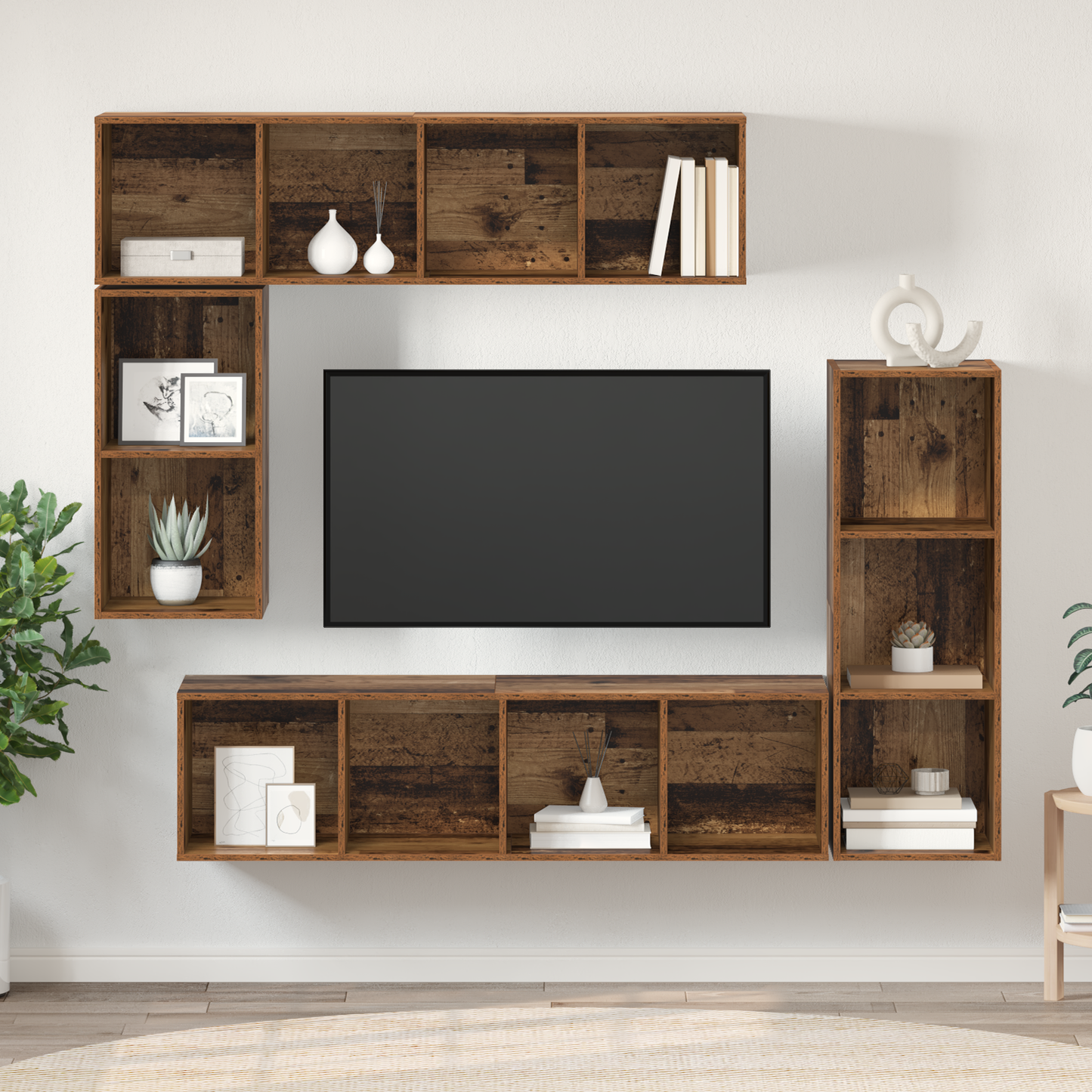 TV Cabinet Set Wall-mounted 4 pcs Old wood 37 x 37 x 142.5 cm
