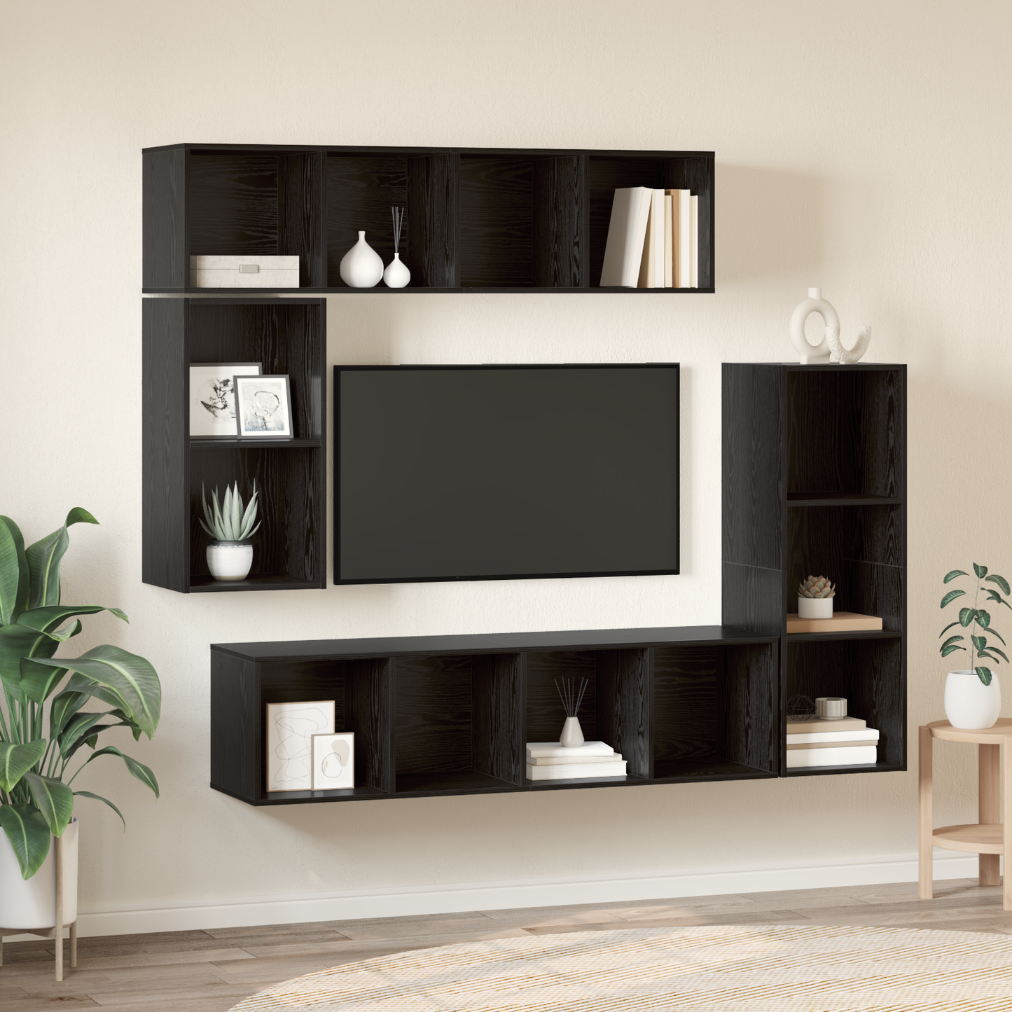 TV Cabinet Set Wall-mounted 4 pcs Black oak 37 x 37 x 142.5 cm