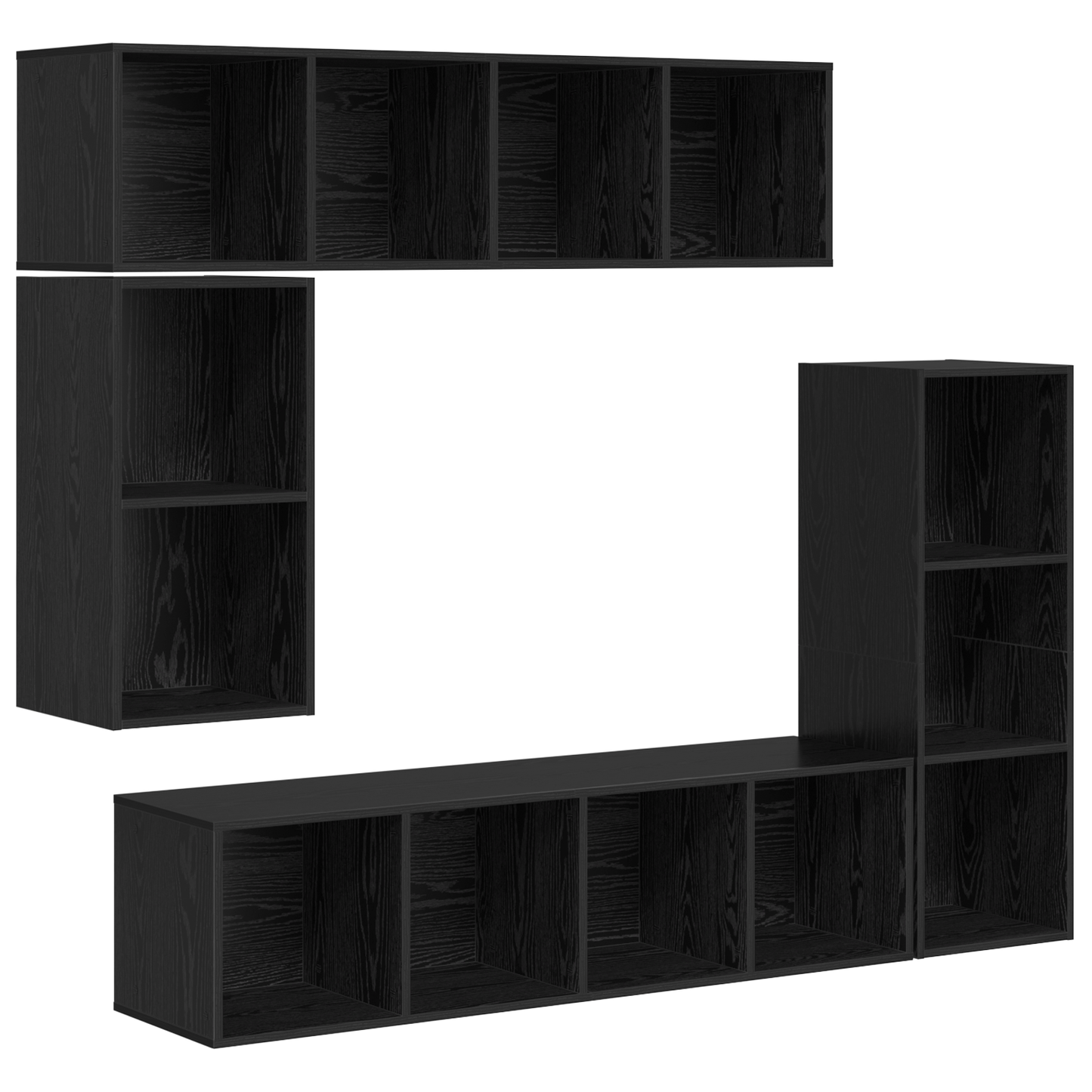 TV Cabinet Set Wall-mounted 4 pcs Black oak 37 x 37 x 142.5 cm