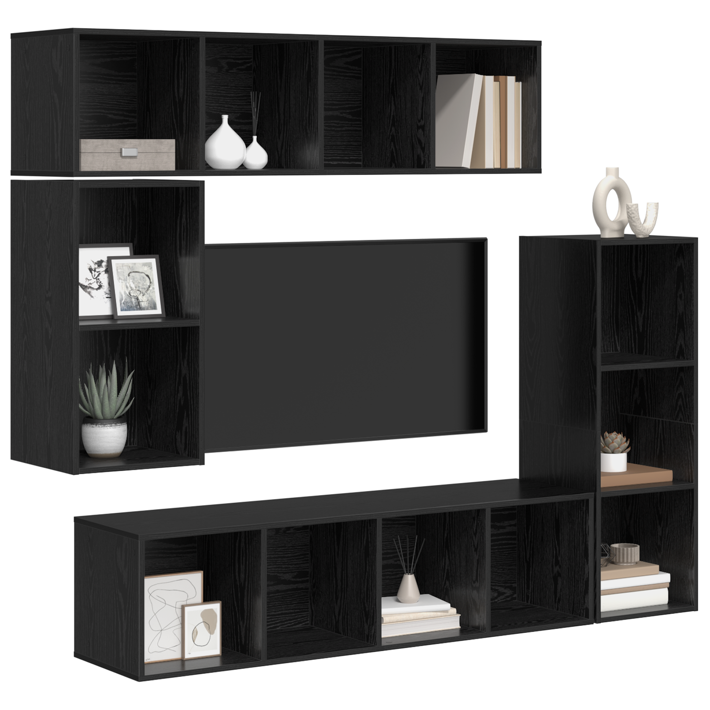 TV Cabinet Set Wall-mounted 4 pcs Black oak 37 x 37 x 142.5 cm