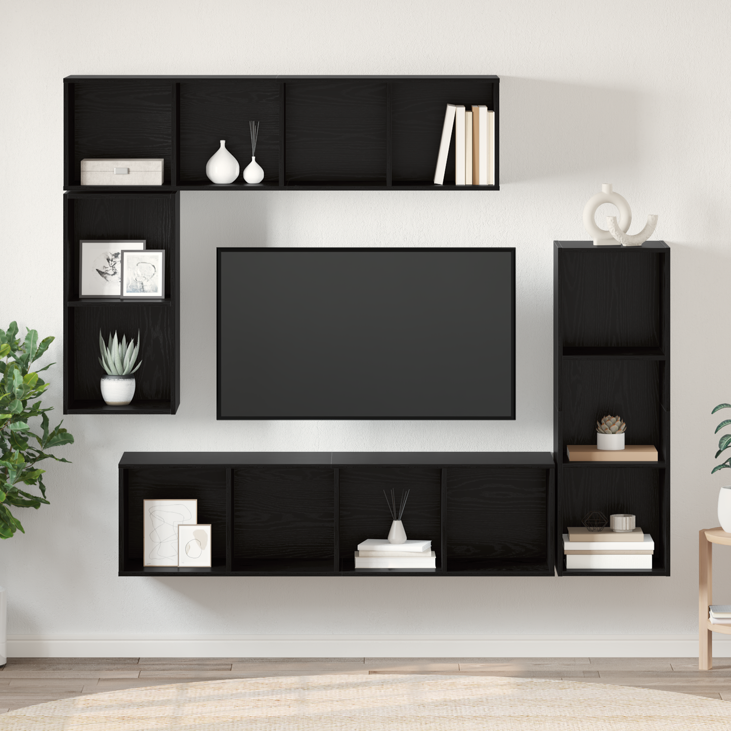 TV Cabinet Set Wall-mounted 4 pcs Black oak 37 x 37 x 142.5 cm