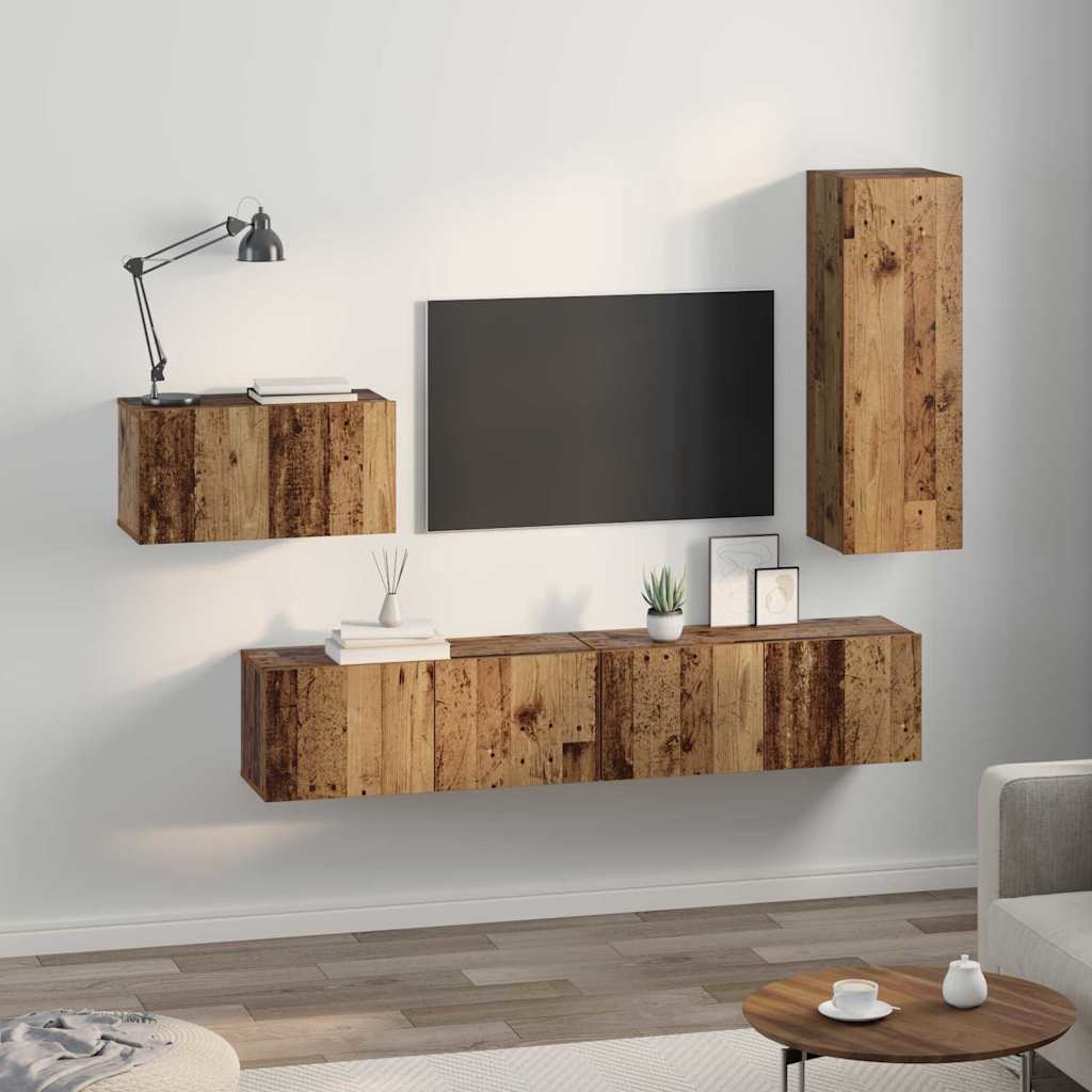 TV Cabinet Set 4 pcs Old wood 30.5 x 30 x 90 cm Engineered wood