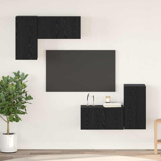 TV Cabinet Set Wall-mounted 4 pcs Black Oak Engineered Wood