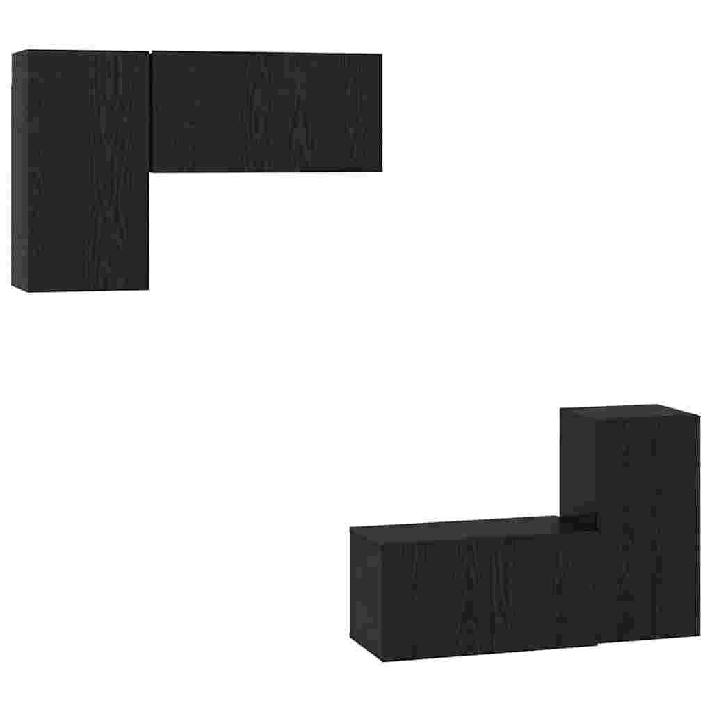 TV Cabinet Set Wall-mounted 4 pcs Black Oak Engineered Wood