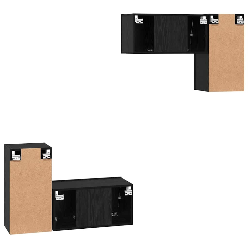 TV Cabinet Set Wall-mounted 4 pcs Black Oak Engineered Wood
