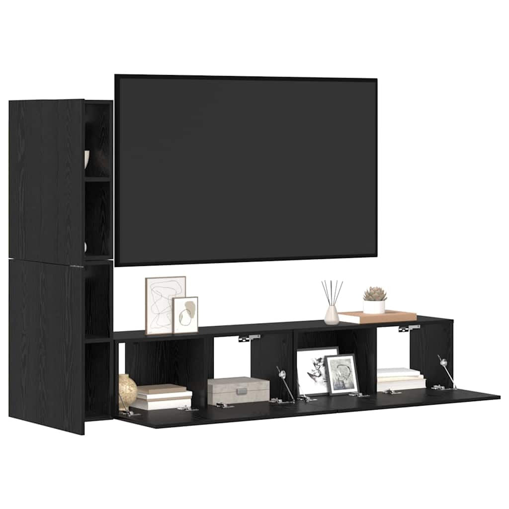Wall TV Cabinet Wall-mounted Black oak Engineered wood