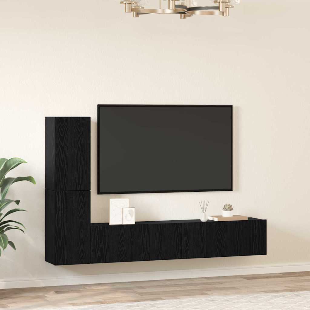 Wall TV Cabinet Wall-mounted Black oak Engineered wood