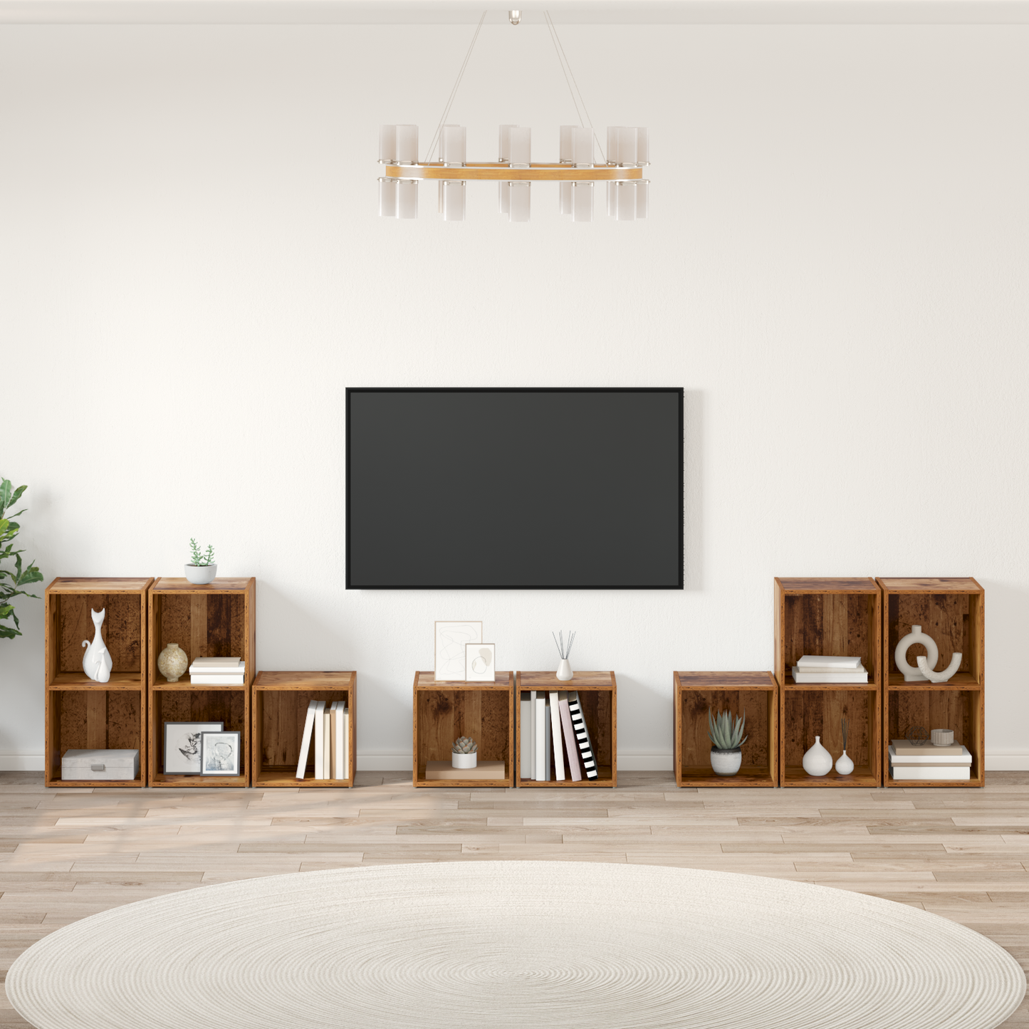 TV Cabinet Set 8 pcs Old Wood Engineered Wood