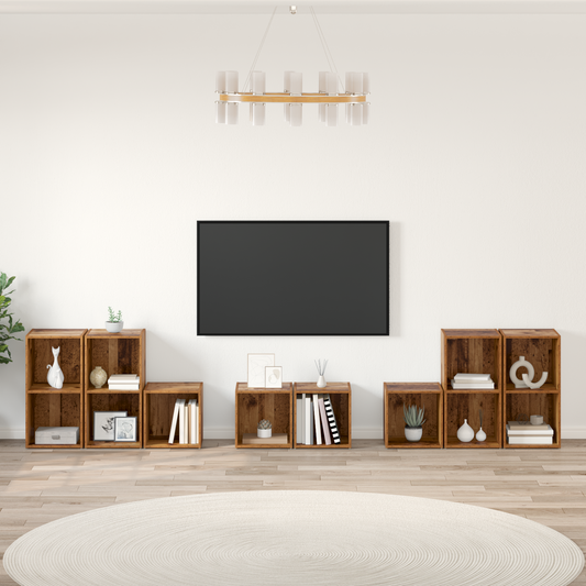 TV Cabinet Set 8 pcs Old Wood Engineered Wood