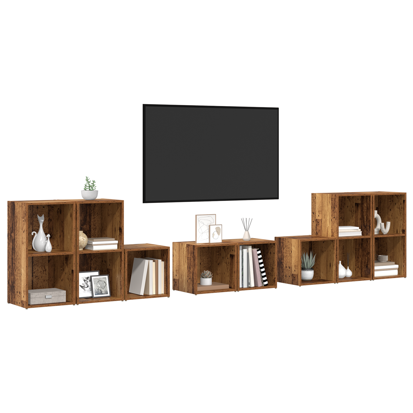 TV Cabinet Set 8 pcs Old Wood Engineered Wood