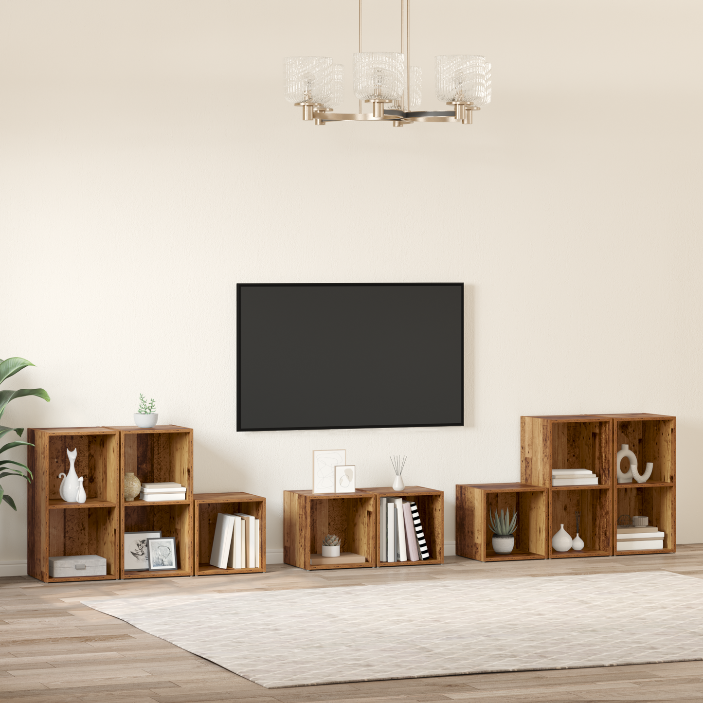 TV Cabinet Set 8 pcs Old Wood Engineered Wood