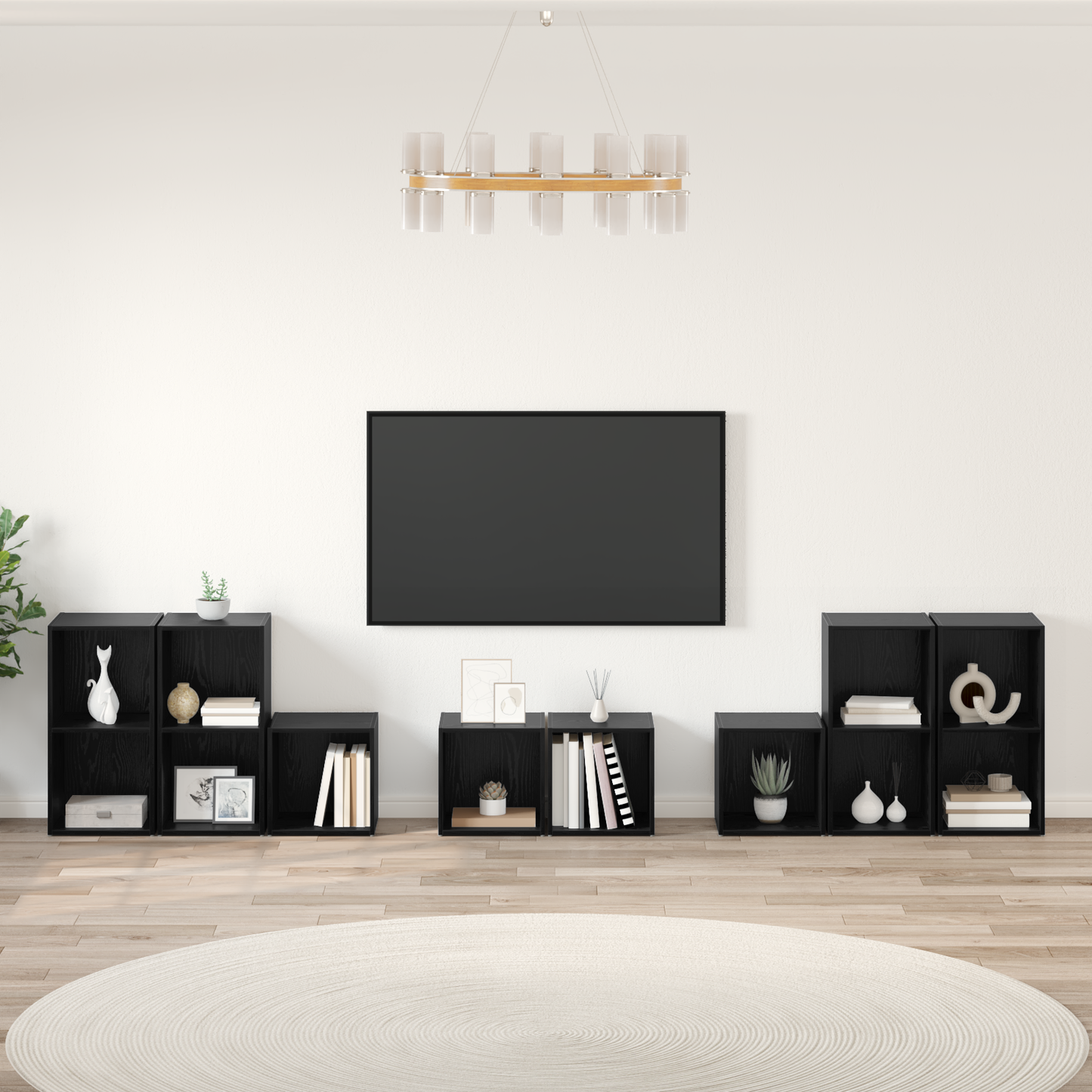 TV Cabinet Set 8 pcs Black Oak Engineered Wood