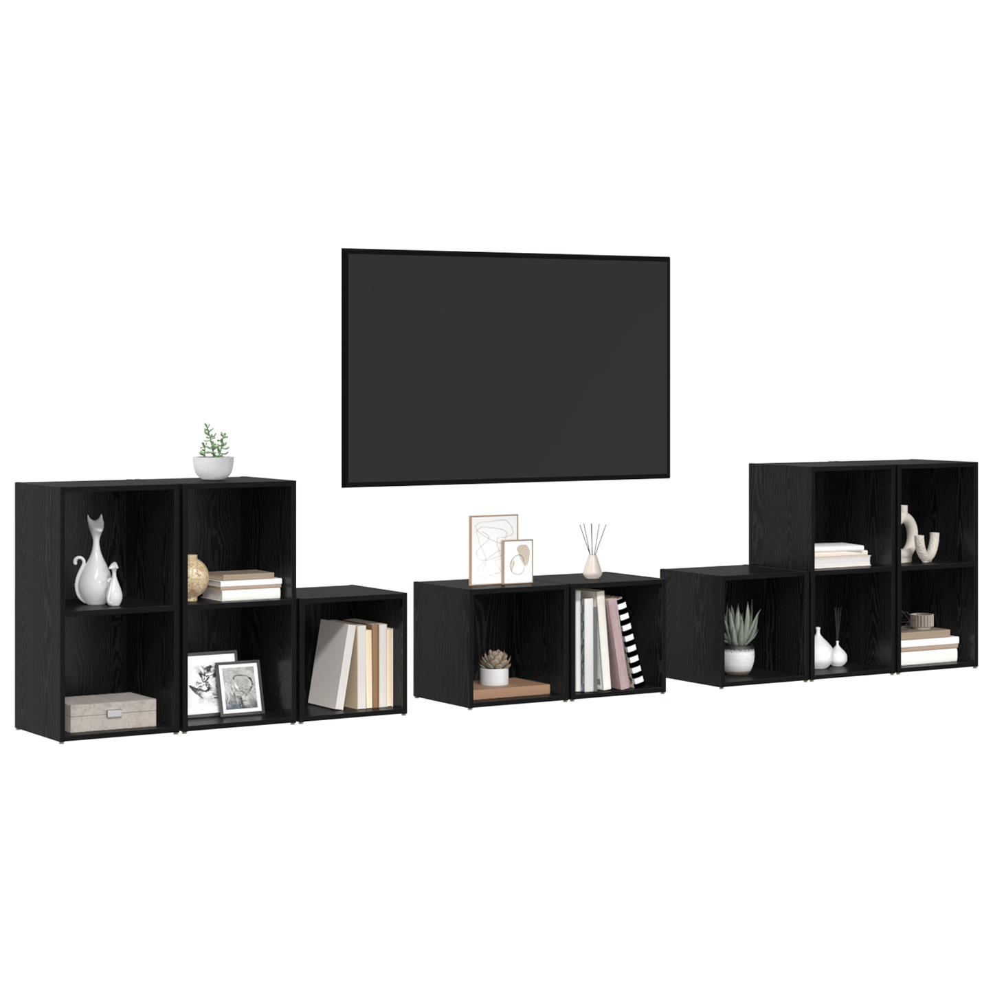 TV Cabinet Set 8 pcs Black Oak Engineered Wood