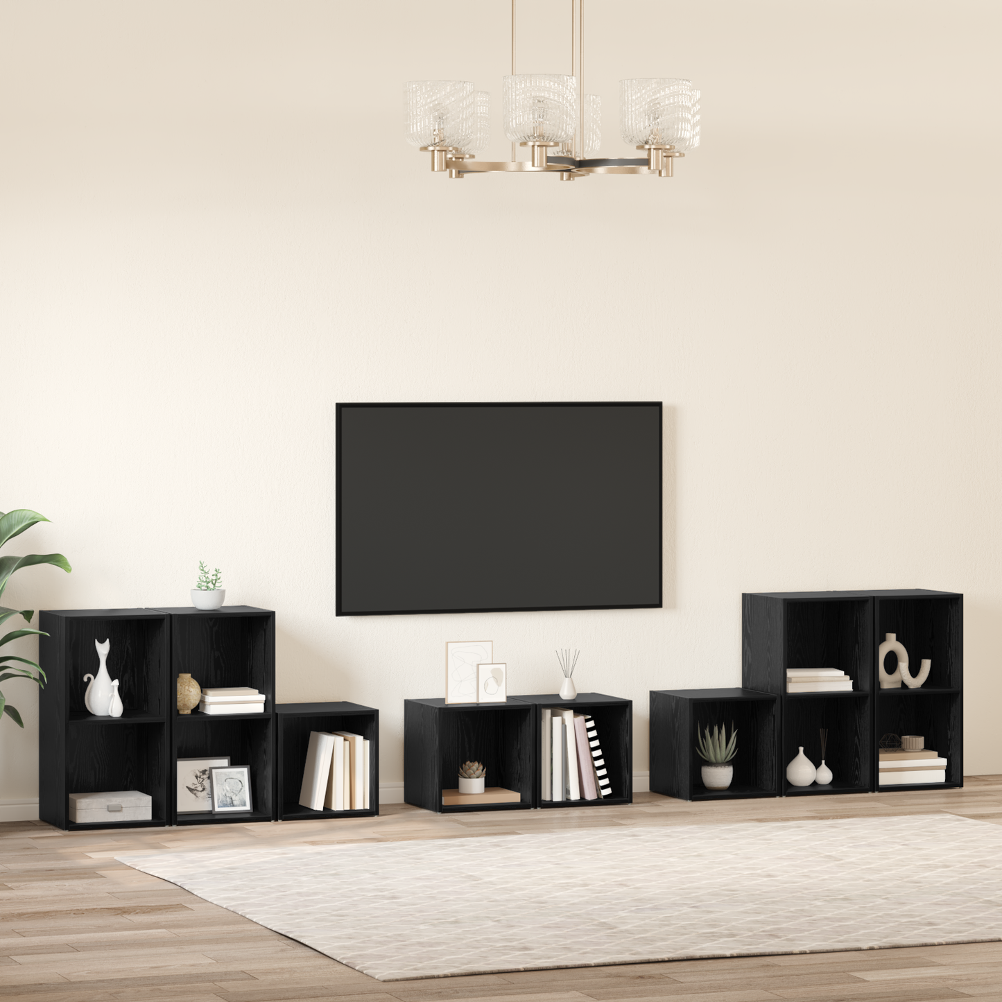 TV Cabinet Set 8 pcs Black Oak Engineered Wood