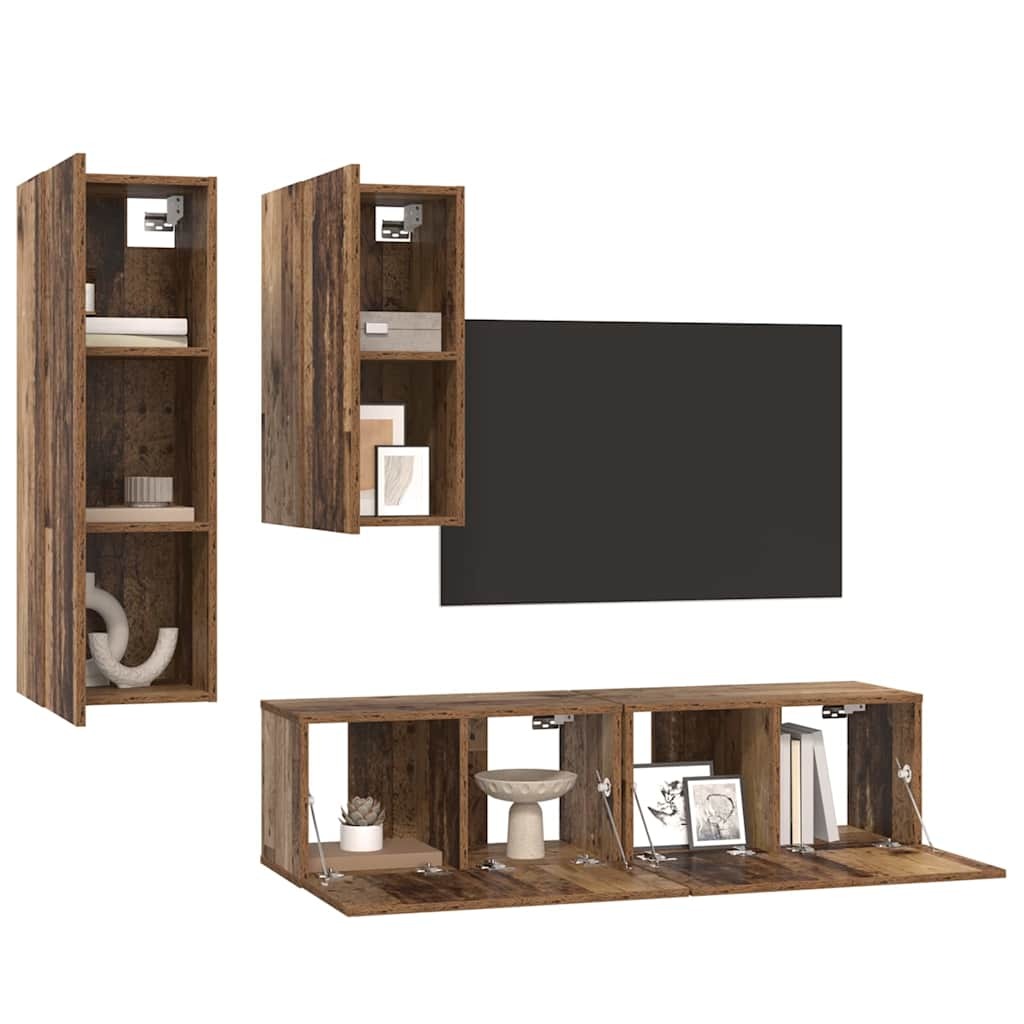 TV Cabinet Set 4 pcs Old wood 30.5 x 30 x 90 cm Engineered wood