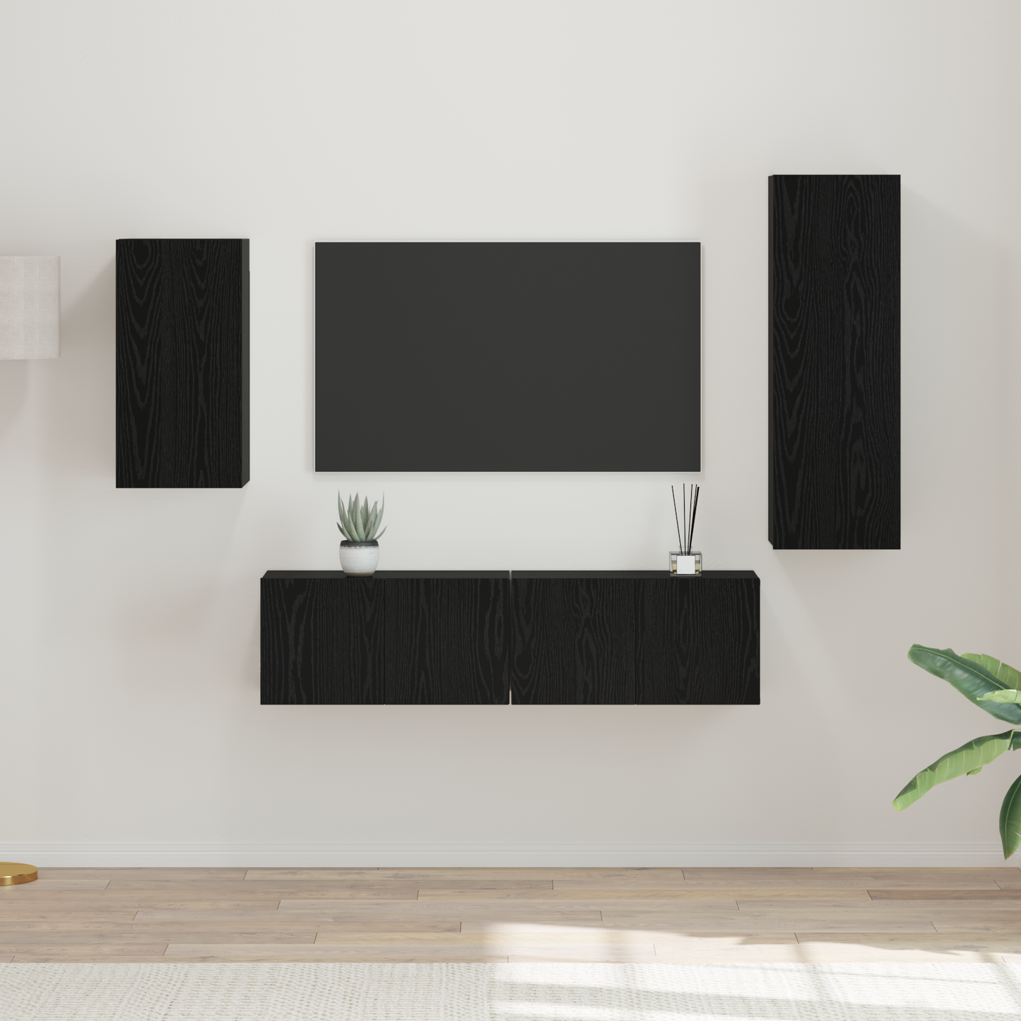 TV Cabinet Set Wall-mounted 4 pcs Black oak 30.5 x 30 x 90 cm