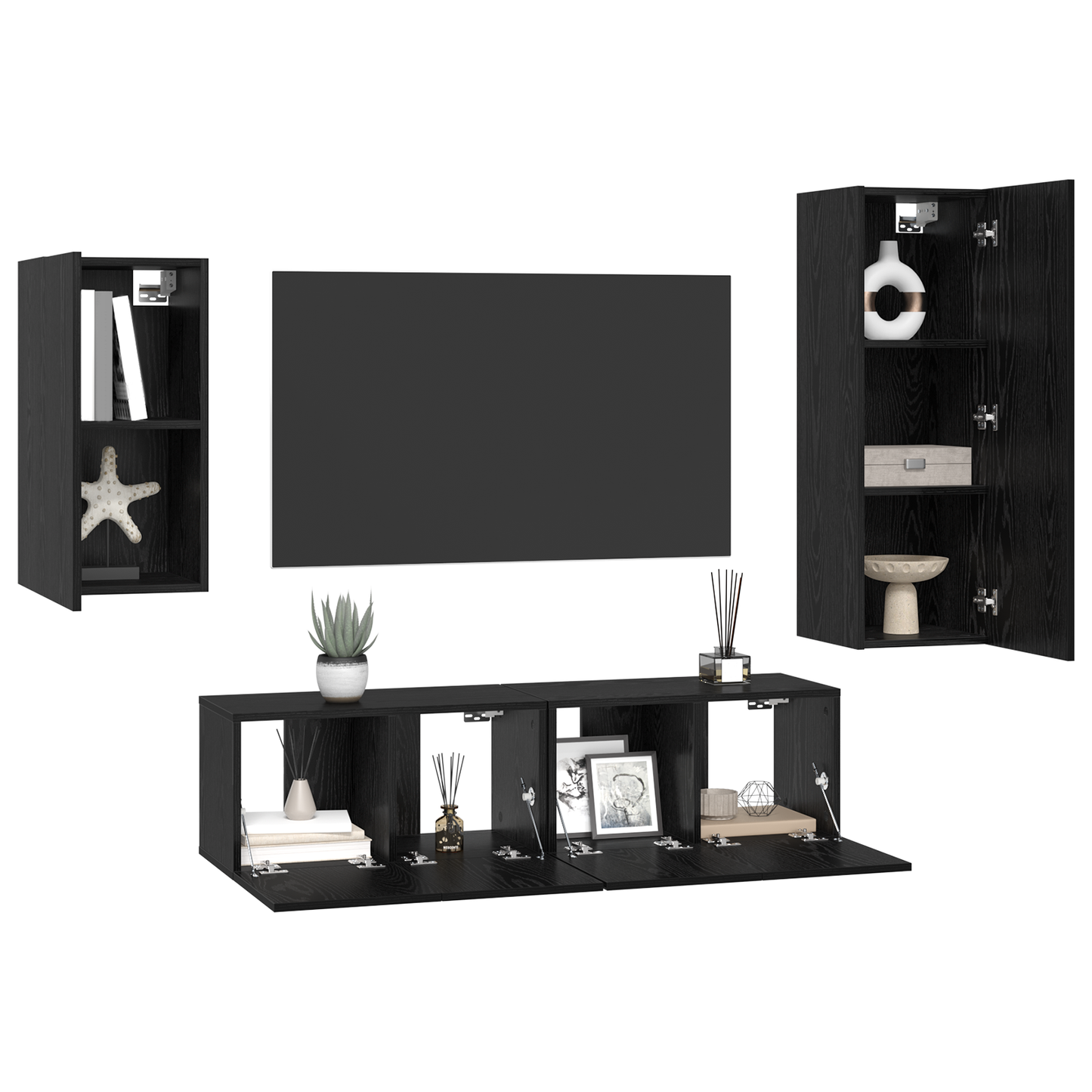 TV Cabinet Set Wall-mounted 4 pcs Black oak 30.5 x 30 x 90 cm
