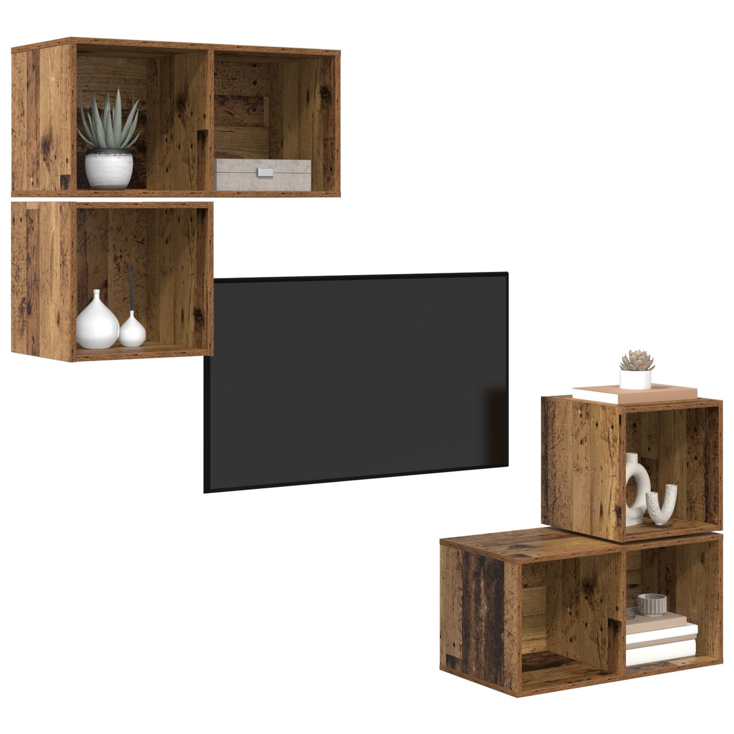 TV Cabinet Set 4 pcs Old wood 37 x 37 x 72 cm Engineered wood