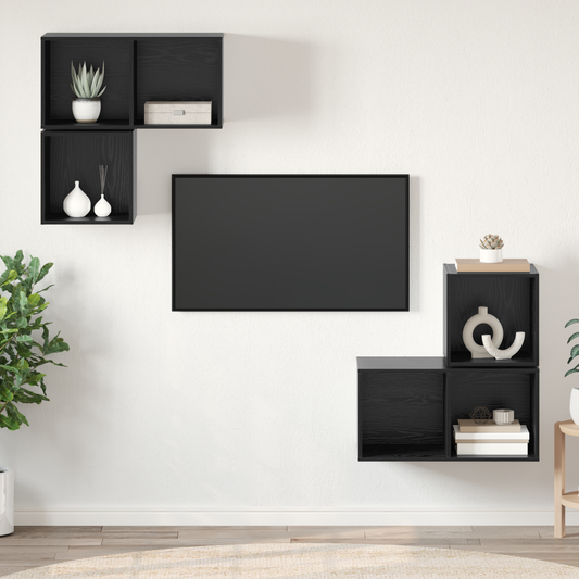 TV Cabinet Set 4 pcs Black oak 37 x 37 x 72 cm Engineered wood
