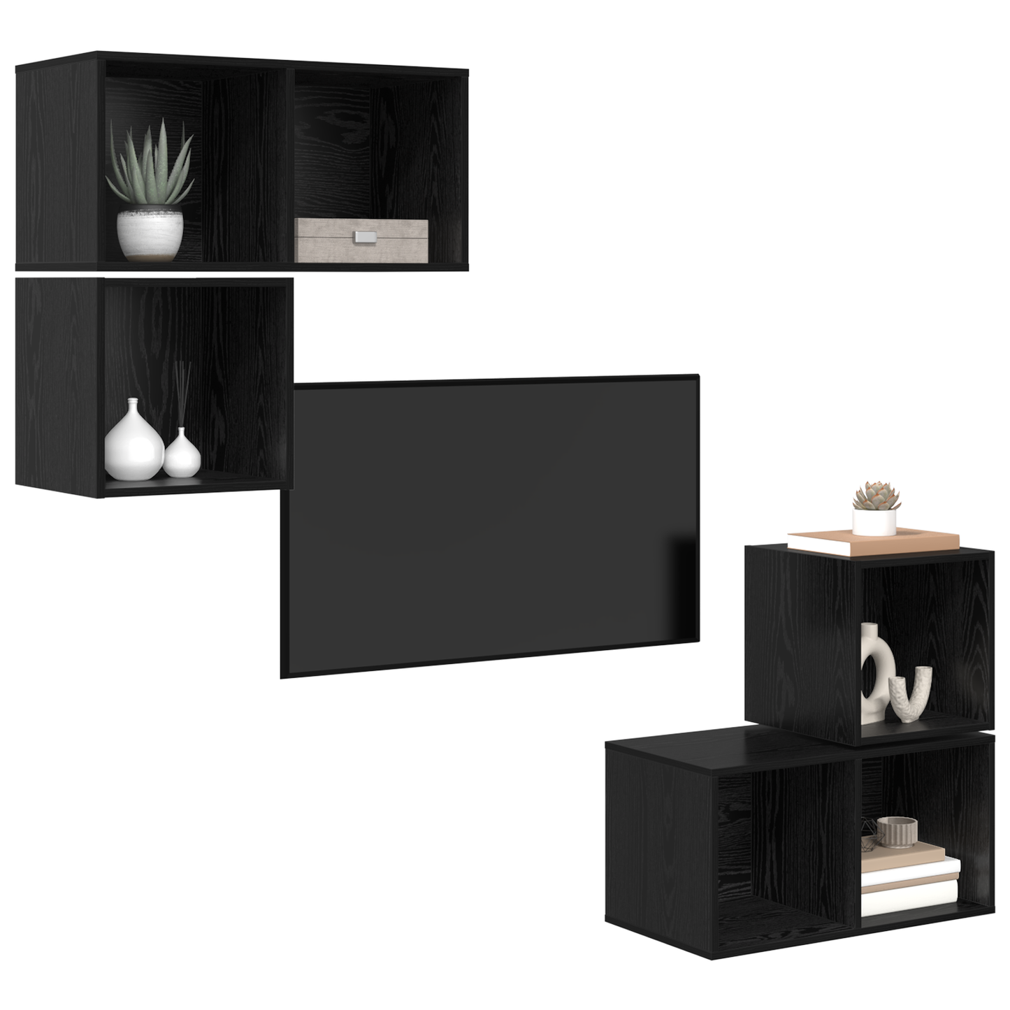 TV Cabinet Set 4 pcs Black oak 37 x 37 x 72 cm Engineered wood