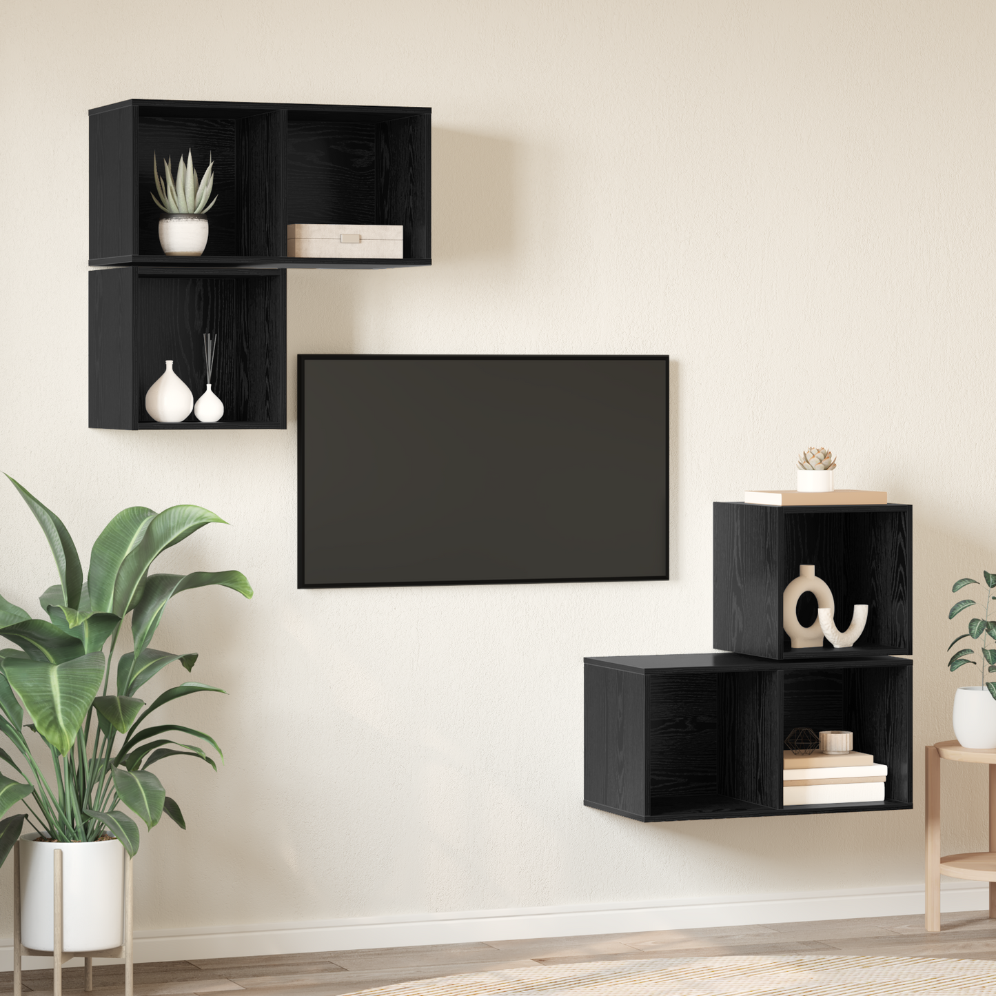 TV Cabinet Set 4 pcs Black oak 37 x 37 x 72 cm Engineered wood