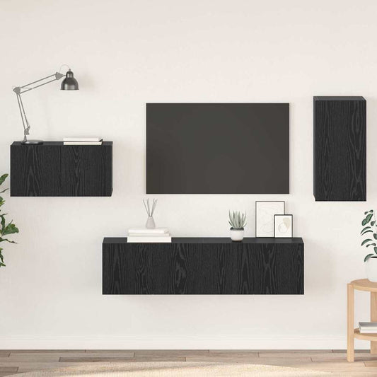TV Cabinet Set Wall-mounted 4 pcs Black oak 30.5 x 30 x 60 cm