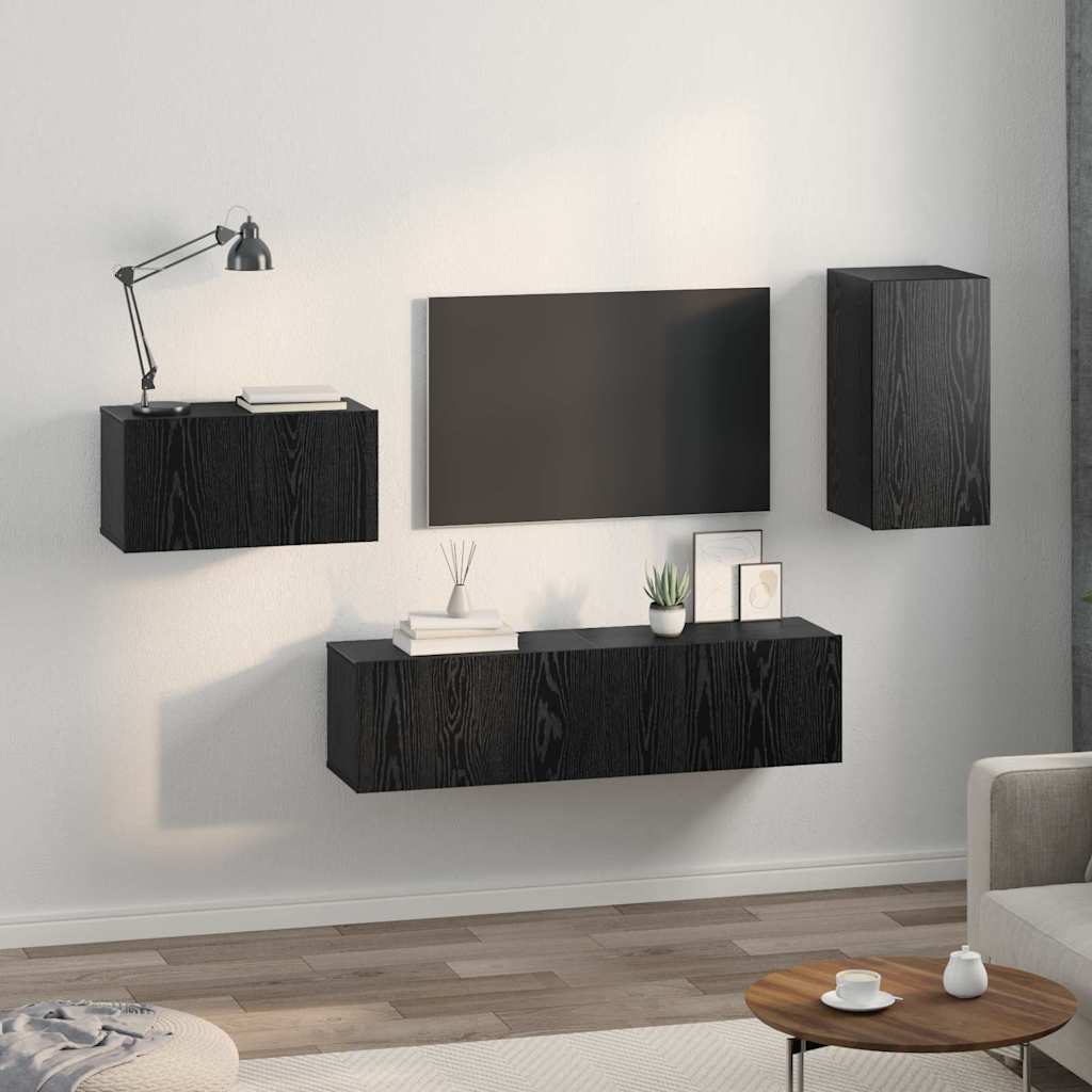 TV Cabinet Set Wall-mounted 4 pcs Black oak 30.5 x 30 x 60 cm