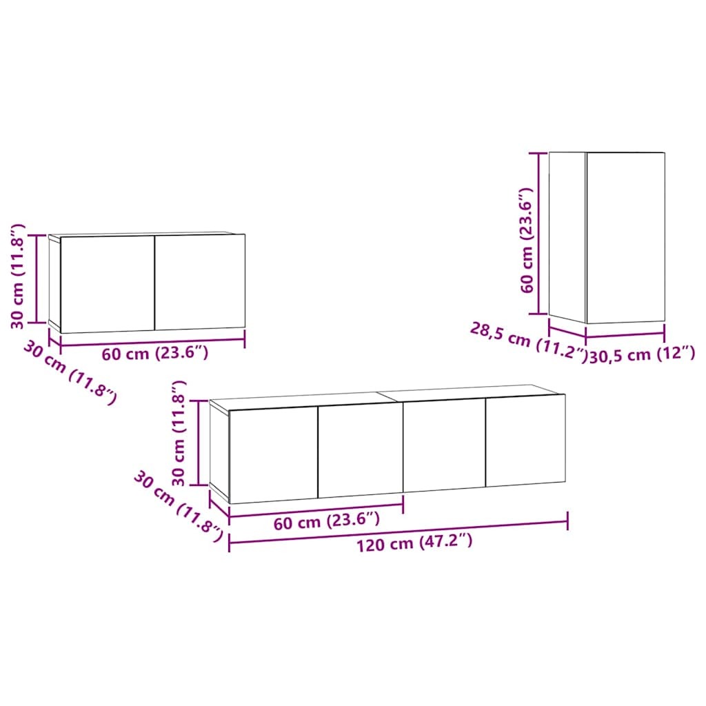 TV Cabinet Set Wall-mounted 4 pcs Black oak 30.5 x 30 x 60 cm