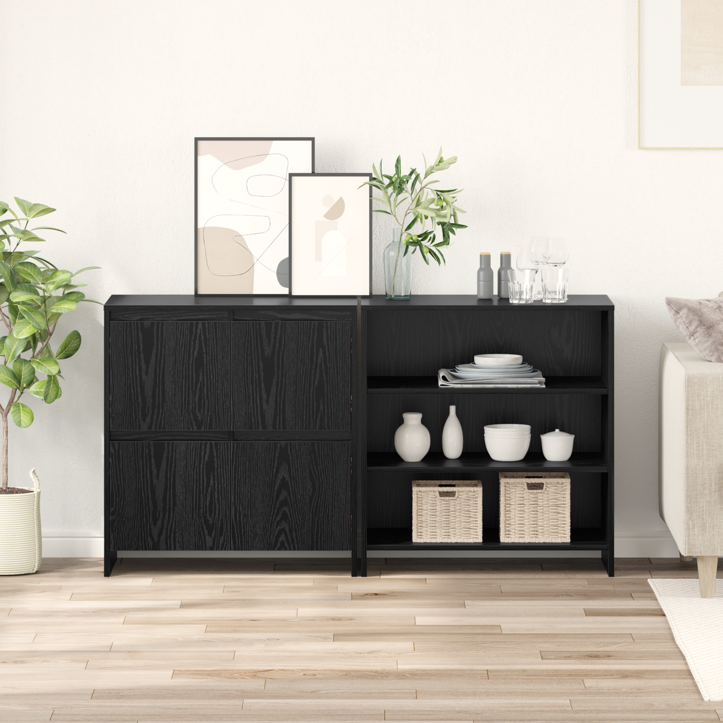 Sideboard 2 pcs Black Oak 70 x 41 x 75 cm Engineered Wood
