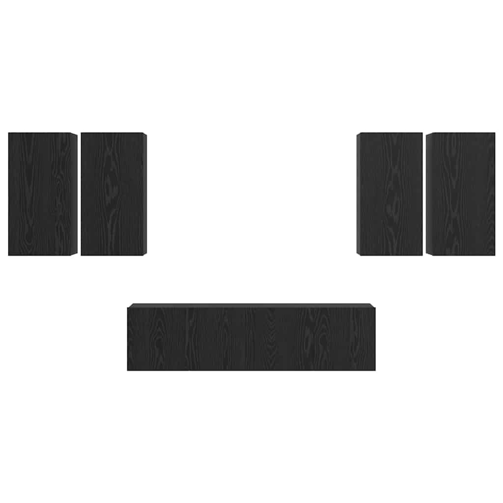 TV Cabinet Set Wall-mounted 6 pcs Black Oak Engineered Wood