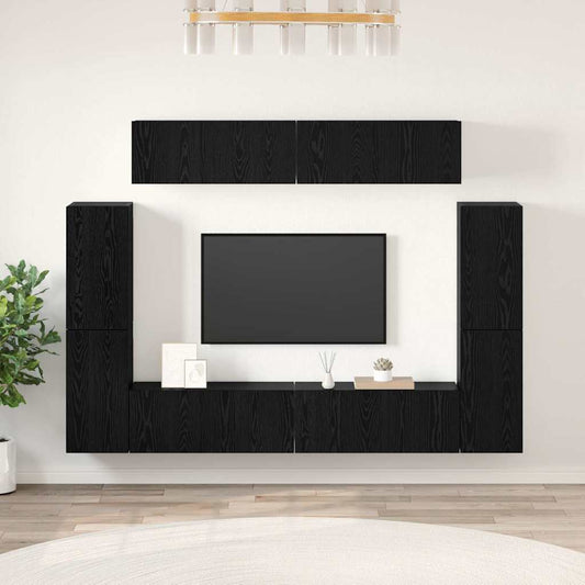 TV Cabinet Set Wall-mounted 8 pcs Black oak 80 x 30 x 30.5 cm