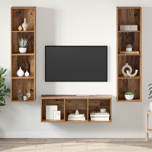 TV Cabinet Set Wall-mounted 3 pcs Old wood 37 x 37 x 142.5 cm