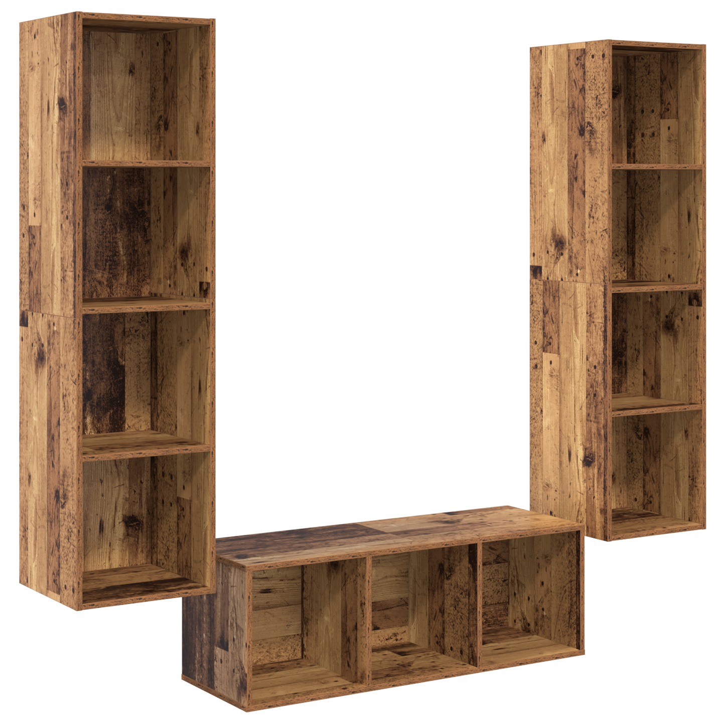 TV Cabinet Set Wall-mounted 3 pcs Old wood 37 x 37 x 142.5 cm