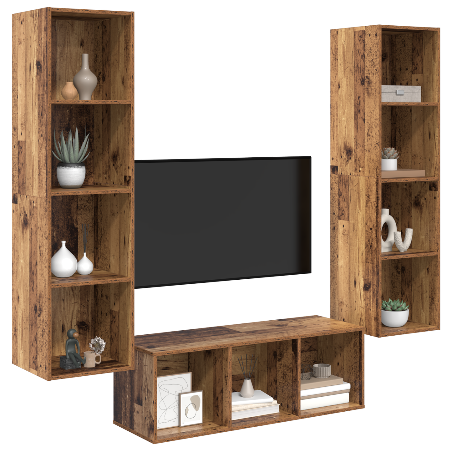 TV Cabinet Set Wall-mounted 3 pcs Old wood 37 x 37 x 142.5 cm