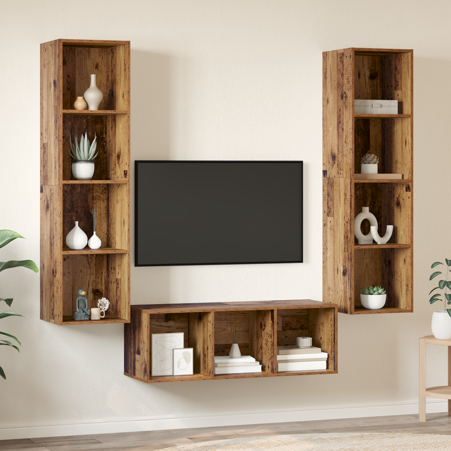 TV Cabinet Set Wall-mounted 3 pcs Old wood 37 x 37 x 142.5 cm
