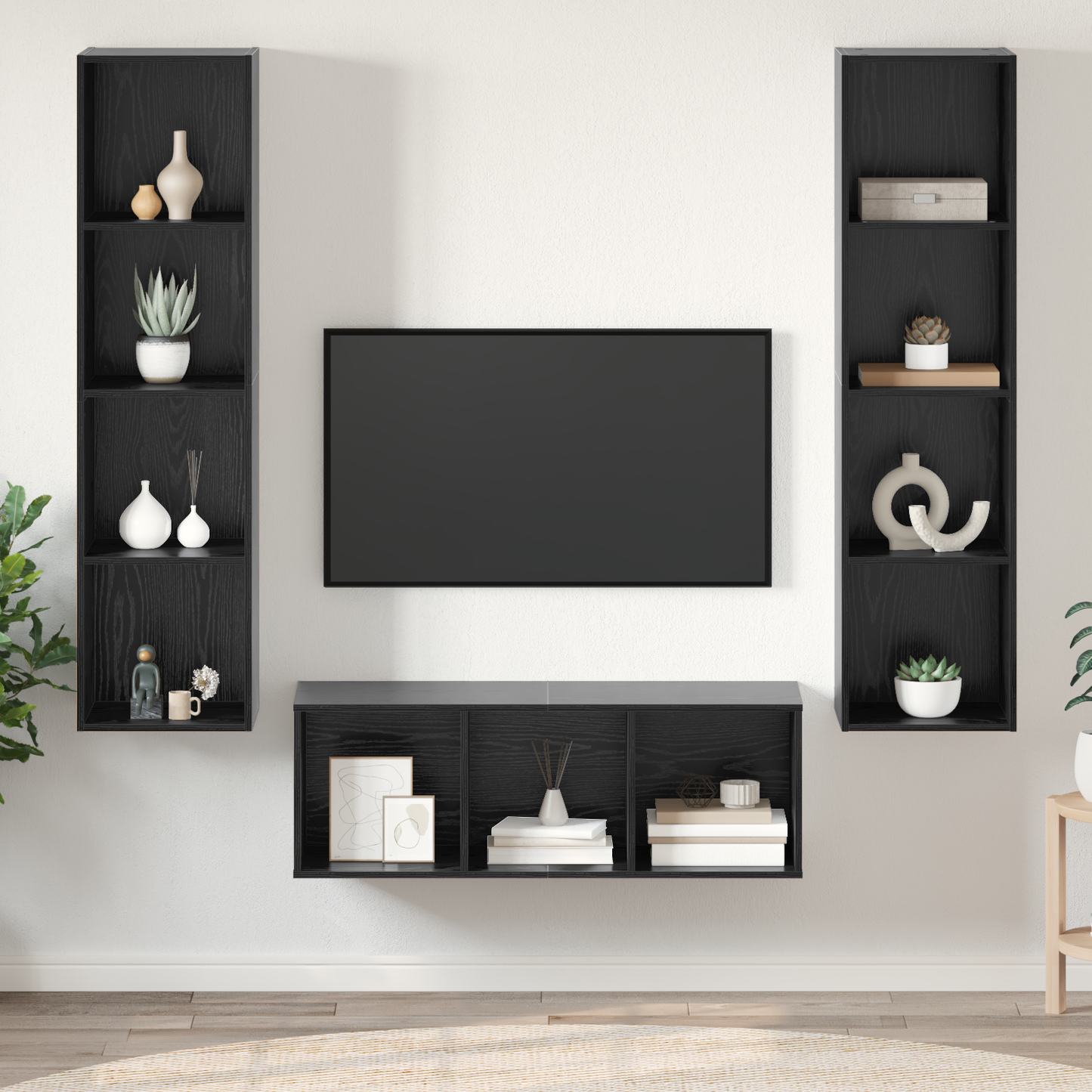 TV Cabinet Set Wall-mounted 3 pcs Black oak 37 x 37 x 142.5 cm