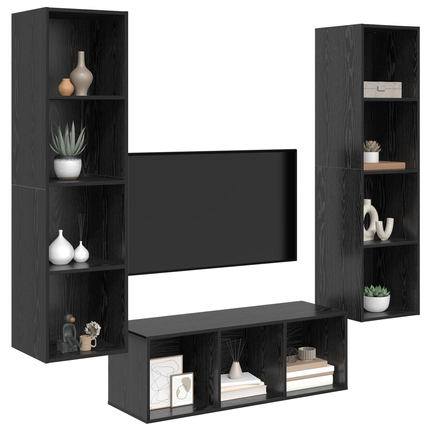 TV Cabinet Set Wall-mounted 3 pcs Black oak 37 x 37 x 142.5 cm