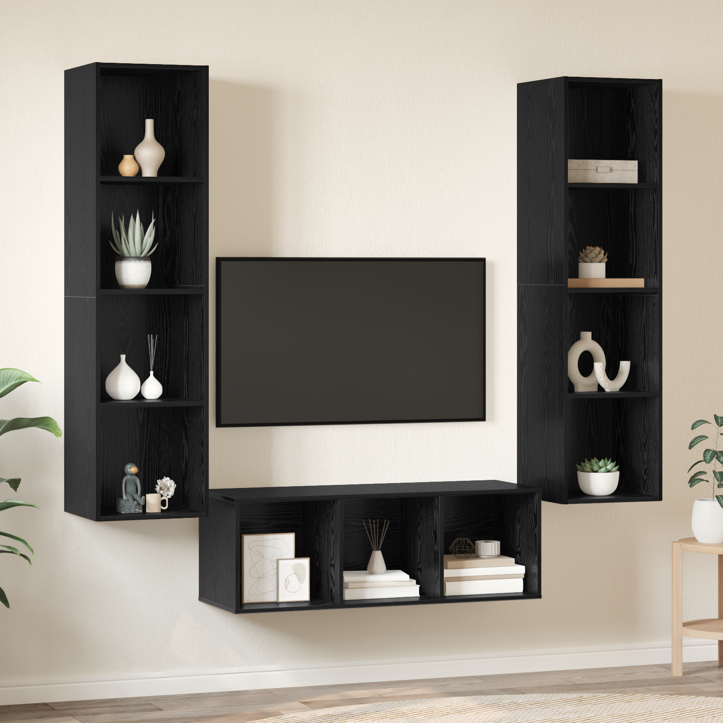 TV Cabinet Set Wall-mounted 3 pcs Black oak 37 x 37 x 142.5 cm