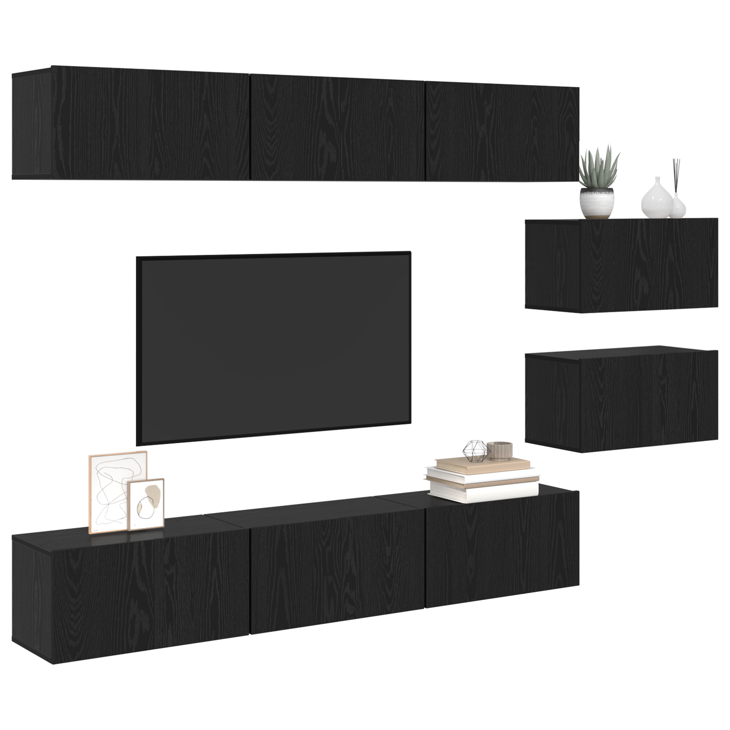 TV Cabinet Set 8 pcs Black Oak 60 x 30 x 30 cm Engineered Wood