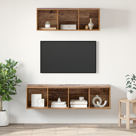 TV Cabinet Set Wall-mounted 2 pcs Old wood 37 x 37 x 142.5 cm