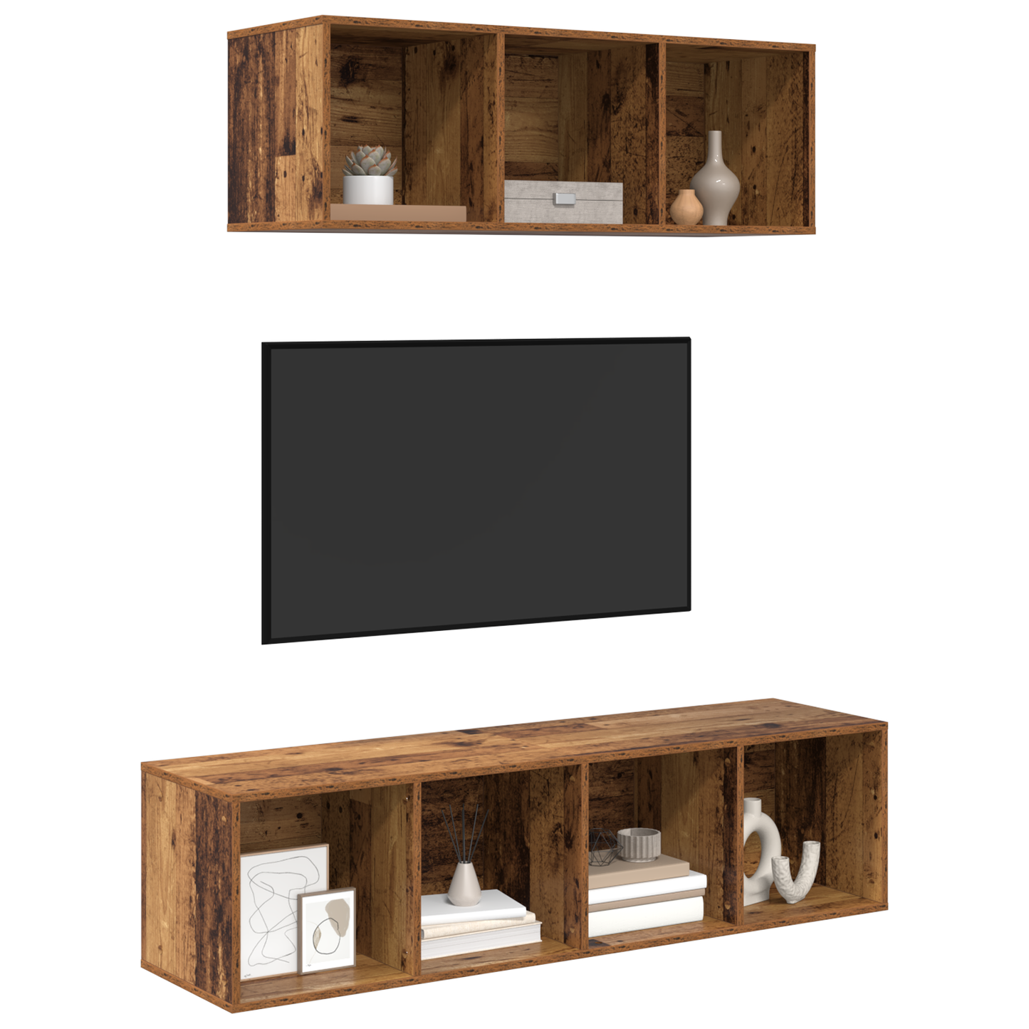 TV Cabinet Set Wall-mounted 2 pcs Old wood 37 x 37 x 142.5 cm