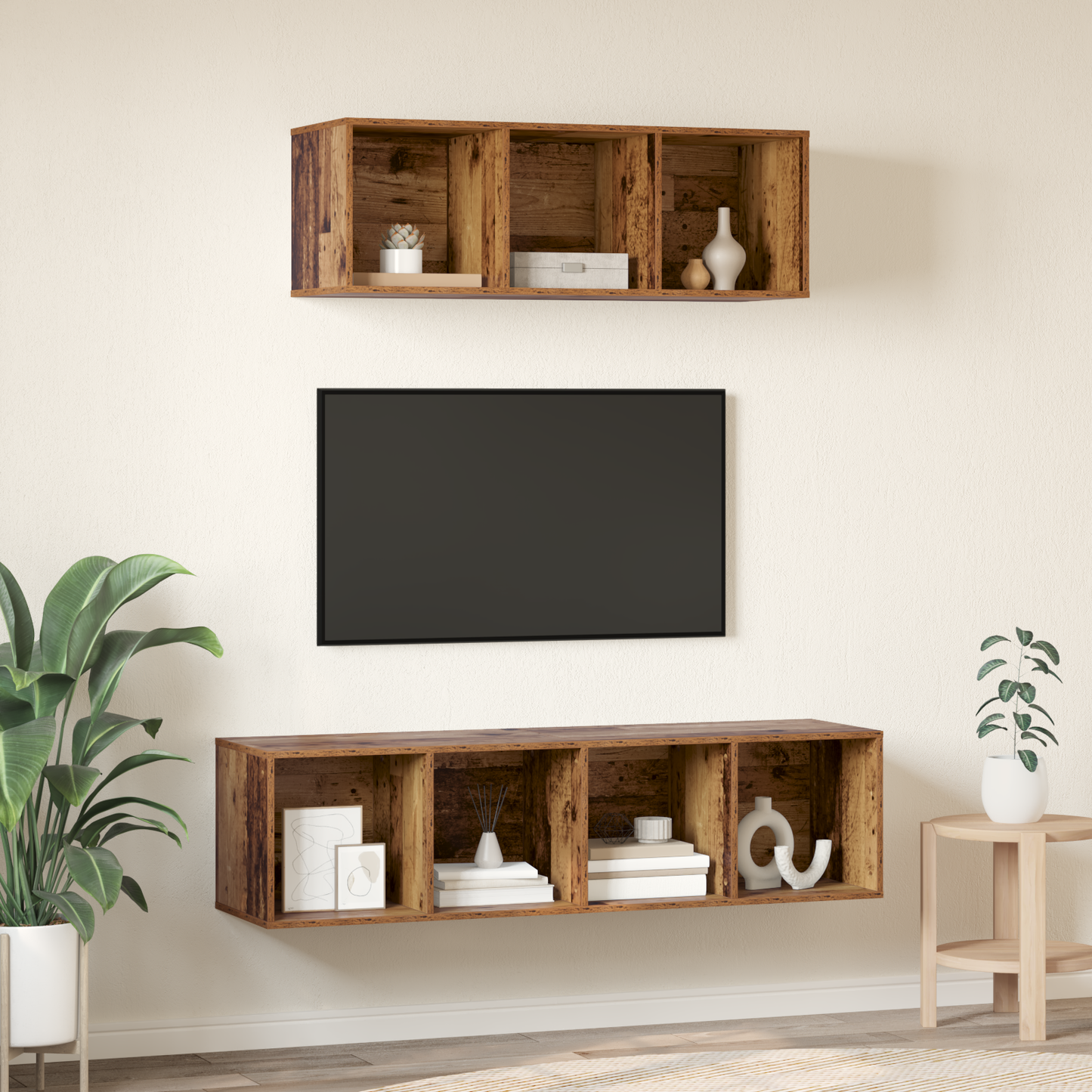 TV Cabinet Set Wall-mounted 2 pcs Old wood 37 x 37 x 142.5 cm