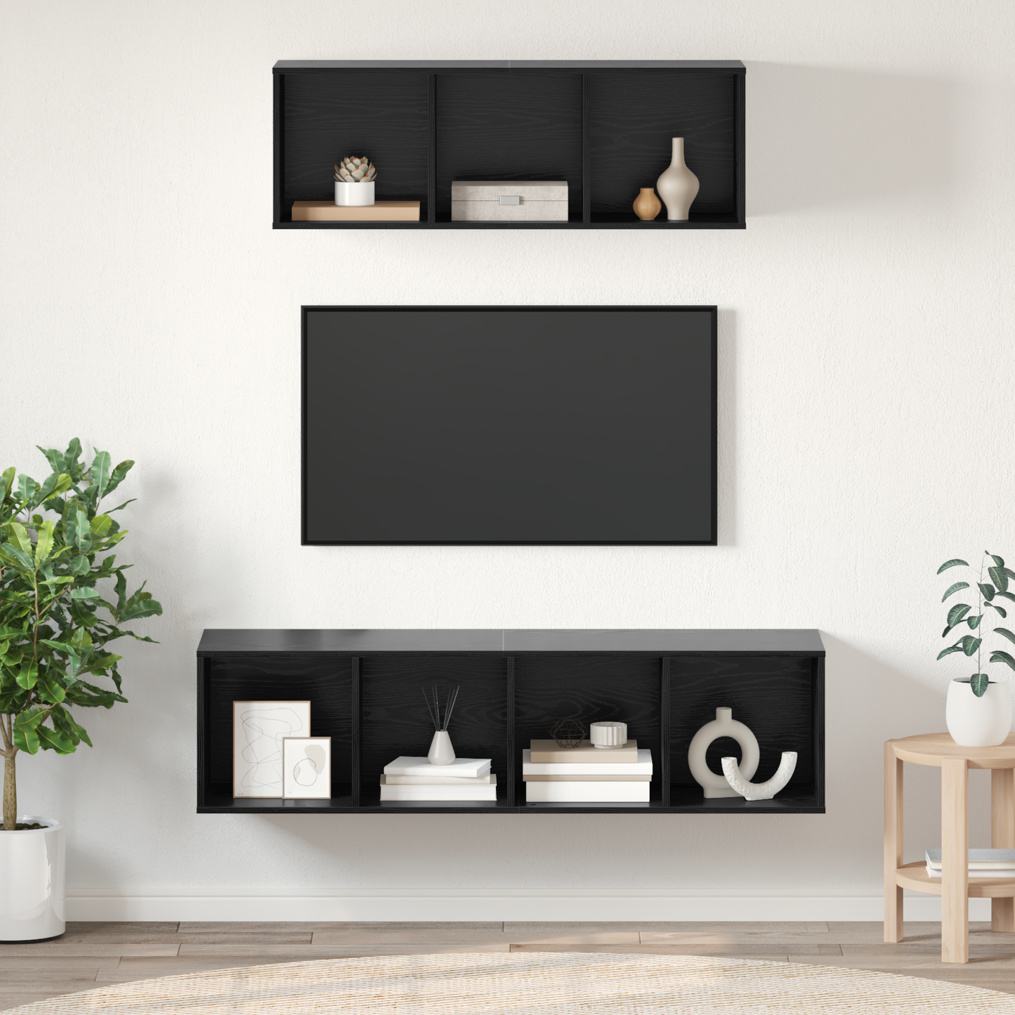 TV Cabinet Set Wall-mounted 2 pcs Black oak 37 x 37 x 142.5 cm
