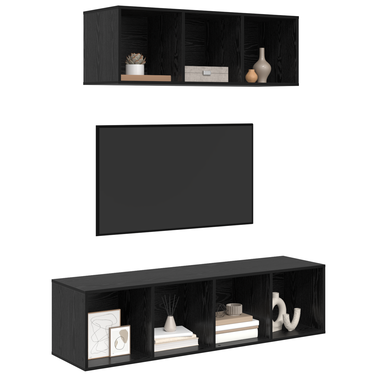 TV Cabinet Set Wall-mounted 2 pcs Black oak 37 x 37 x 142.5 cm