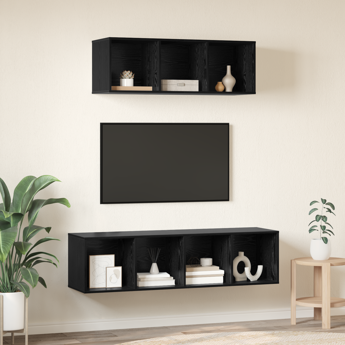 TV Cabinet Set Wall-mounted 2 pcs Black oak 37 x 37 x 142.5 cm