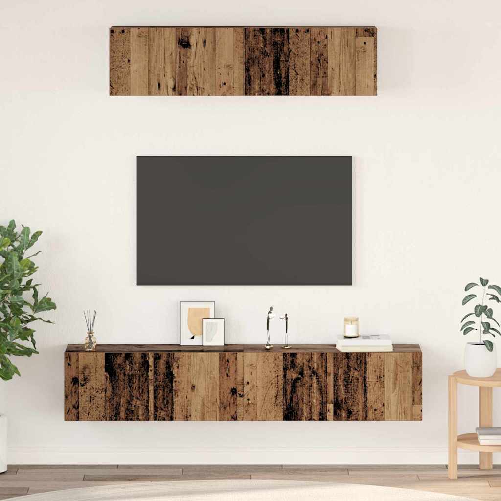 TV Cabinet Set 4 pcs Old wood Medium Engineered wood