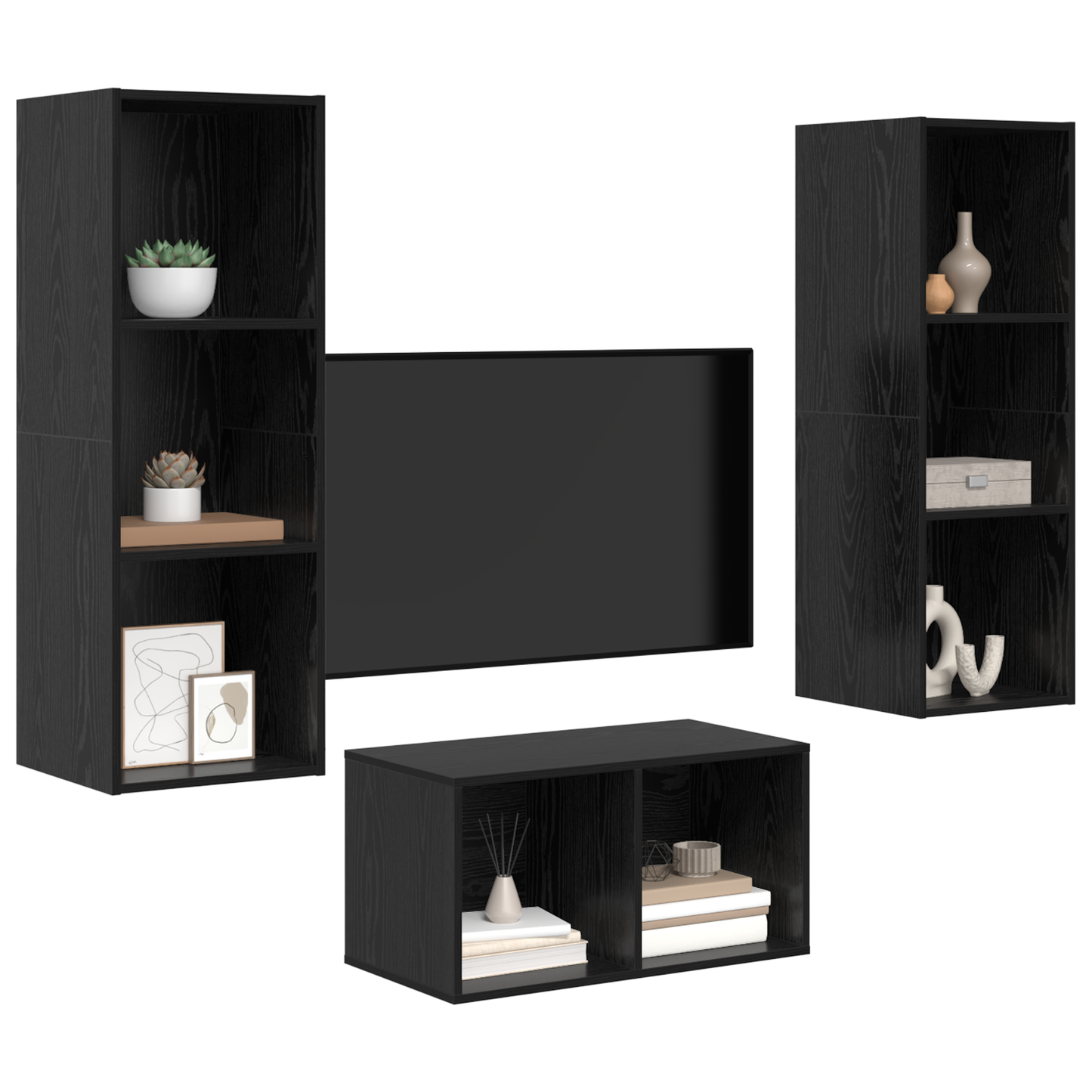 Tv Cabinet Set Black oak 37 x 37 x 107 cm Engineered wood
