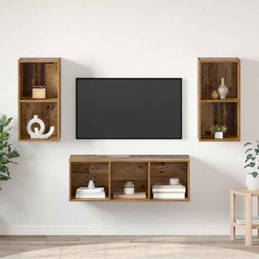 TV Cabinet Set 3 pcs Old wood 37 x 37 x 107 cm Engineered Wood
