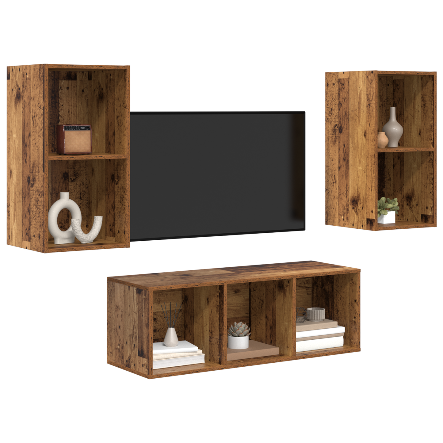 TV Cabinet Set 3 pcs Old wood 37 x 37 x 107 cm Engineered Wood